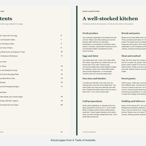 Actual contents and kitchen-notes pages from A Taste of Australia.