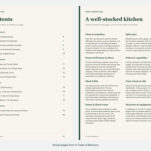 Actual contents and kitchen-notes pages from A Taste of Morocco.