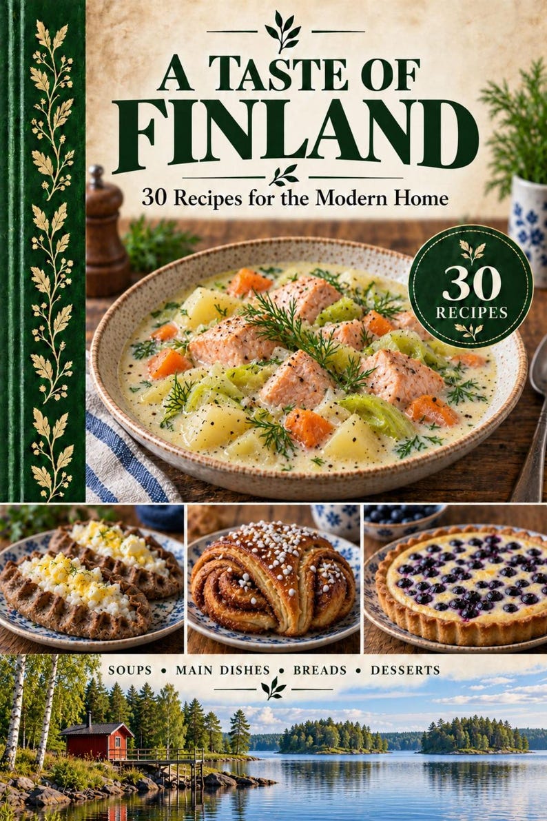Actual cover of the A Taste of Finland PDF cookbook.