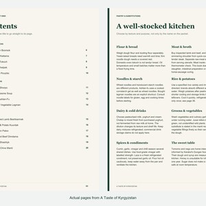 Actual contents and kitchen-notes pages from A Taste of Kyrgyzstan.