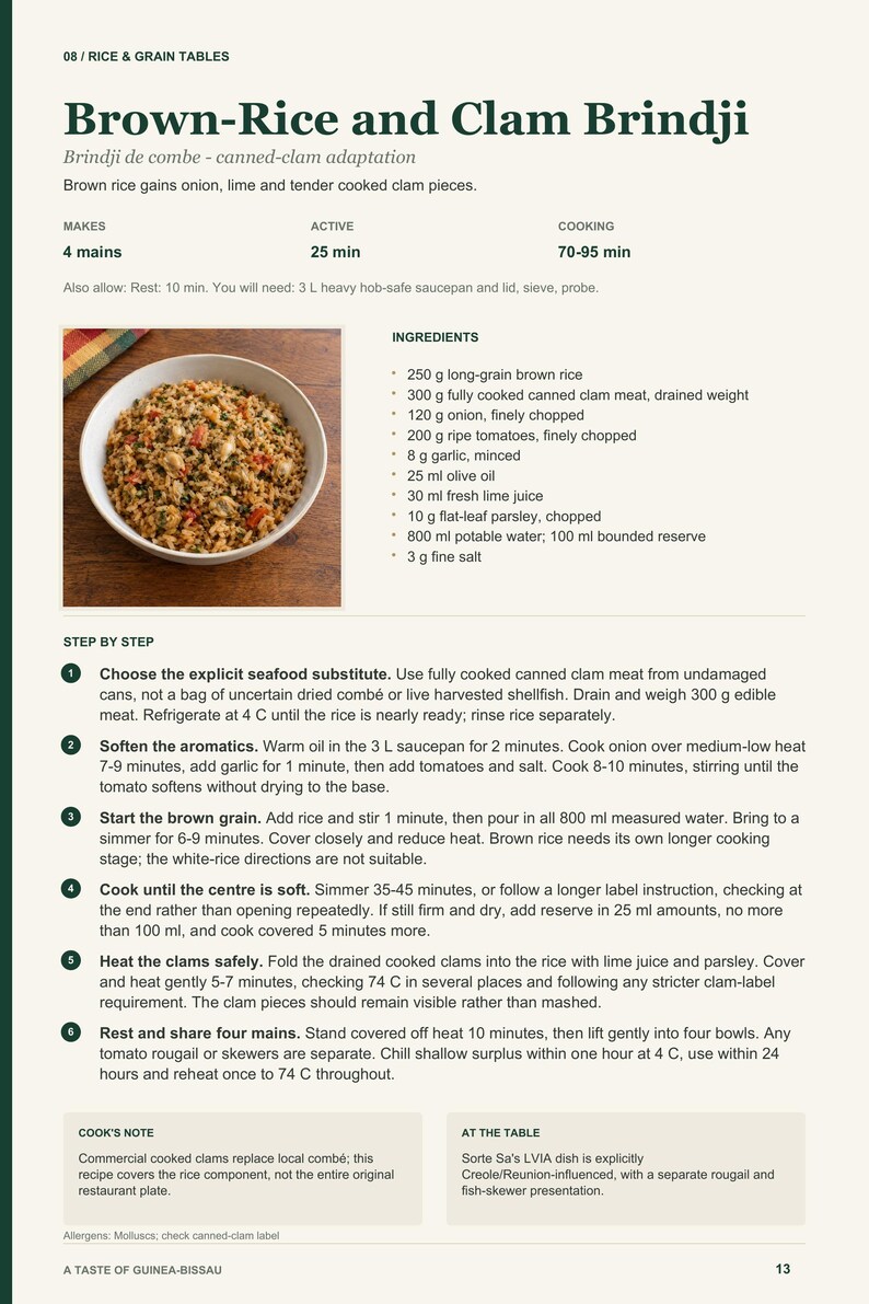 Actual PDF page 13 from A Taste of Guinea-Bissau: Brown-Rice and Clam Brindji recipe page.