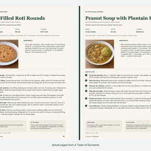 Two actual recipe pages from A Taste of Suriname.