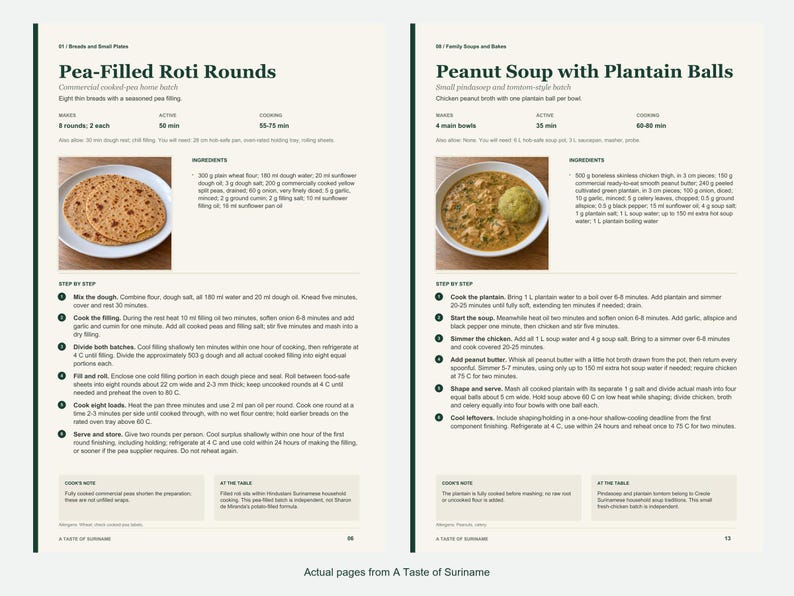 Two actual recipe pages from A Taste of Suriname.