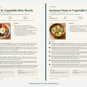 Two actual recipe pages from A Taste of South Korea.