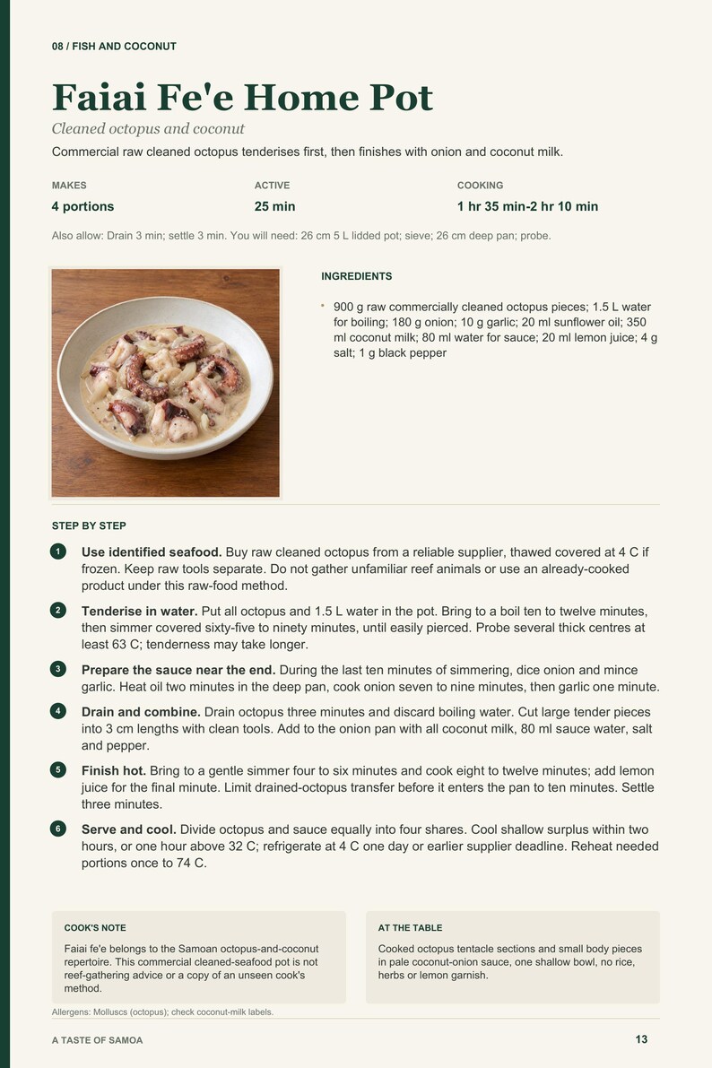 Actual PDF page 13 from A Taste of Samoa: Faiai Fe'e Home Pot recipe page.