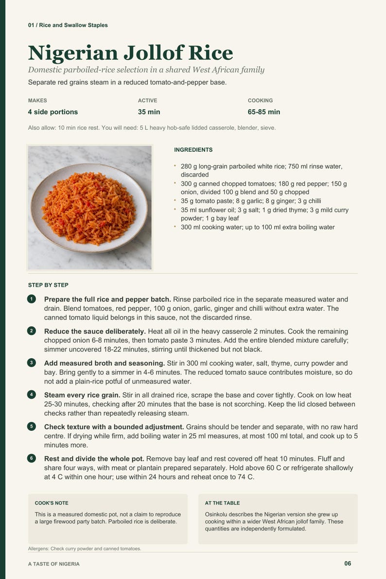 Actual PDF page 6 from A Taste of Nigeria: Nigerian Jollof Rice recipe page.