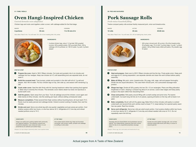 Two actual recipe pages from A Taste of New Zealand.