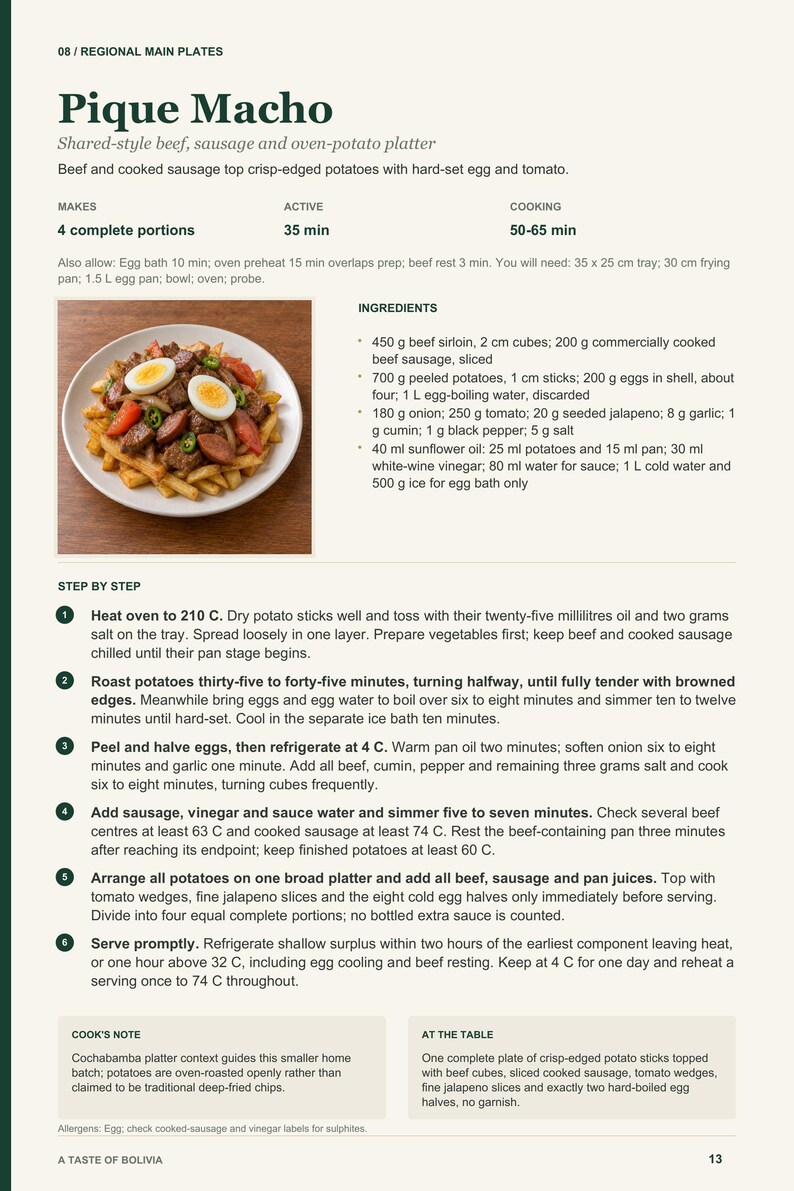 Actual PDF page 13 from A Taste of Bolivia: Pique Macho recipe page.