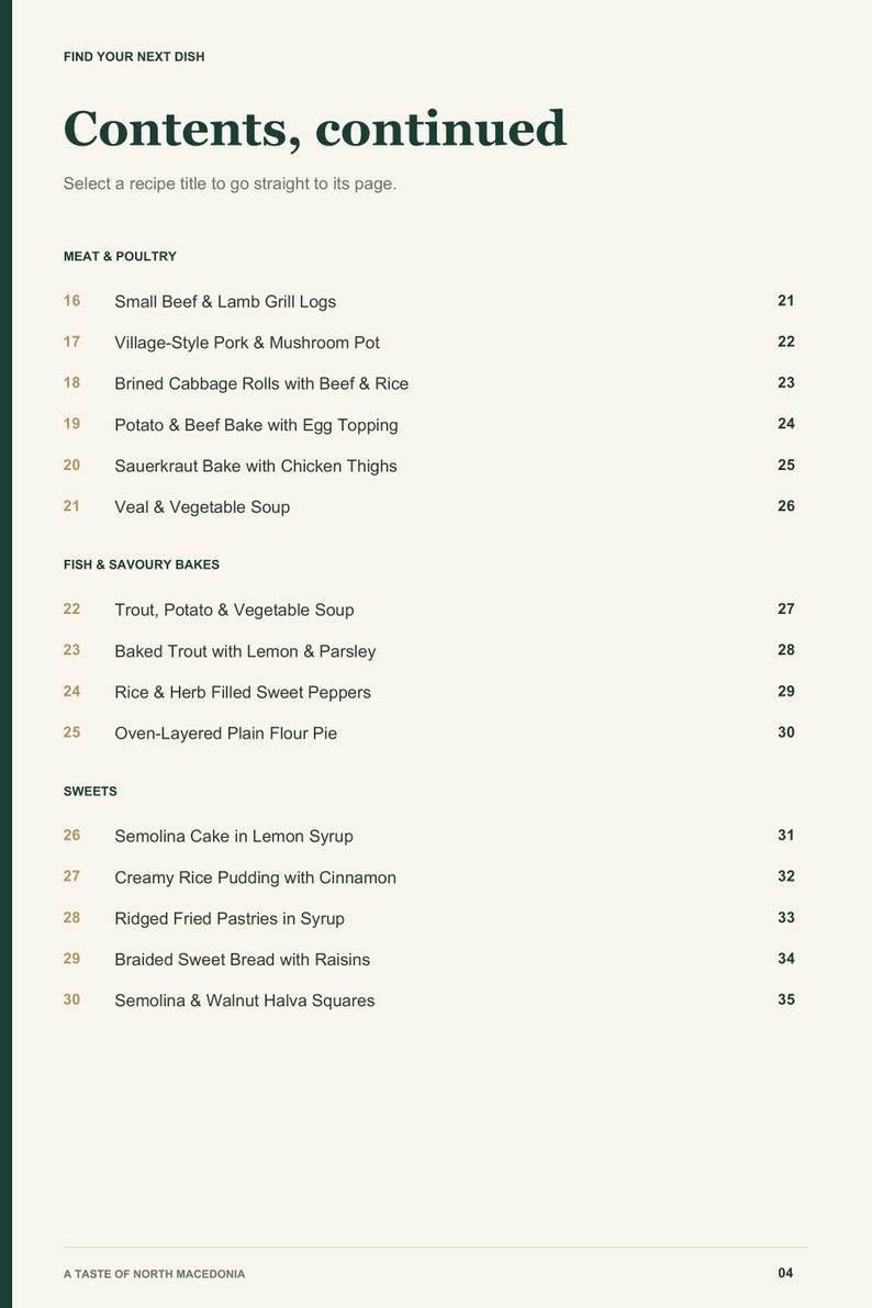 Actual PDF page 4 from A Taste of North Macedonia: Contents, page 2.