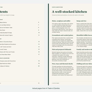 Actual contents and kitchen-notes pages from A Taste of Zambia.