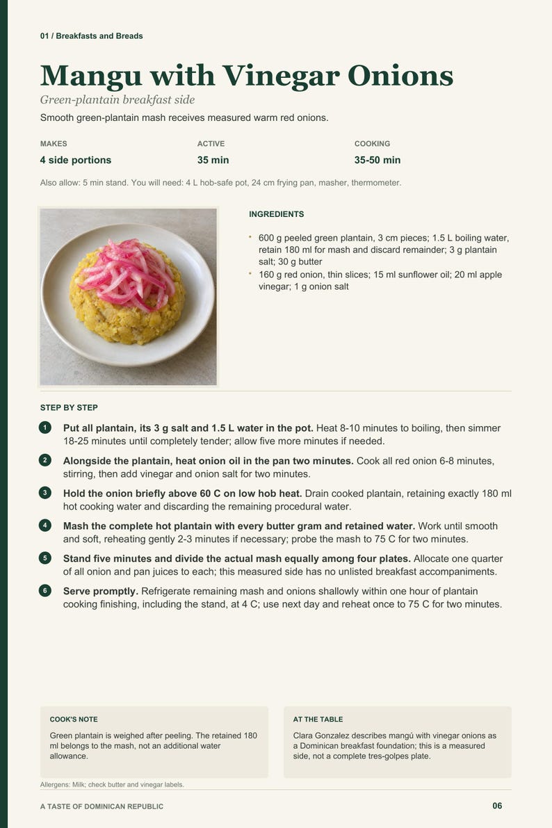 Actual PDF page 6 from A Taste of Dominican Republic: Mangu with Vinegar Onions recipe page.