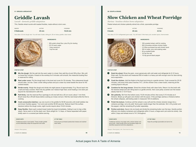 Two actual recipe pages from A Taste of Armenia.
