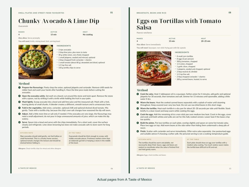 Two actual recipe pages from A Taste of Mexico.