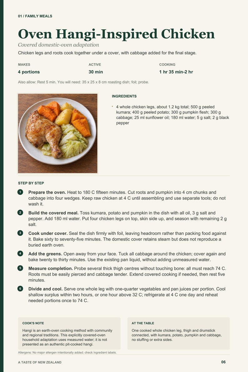 Actual PDF page 6 from A Taste of New Zealand: Oven Hangi-Inspired Chicken recipe page.