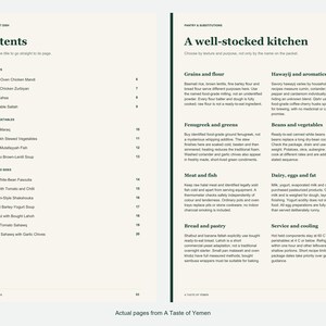 Actual contents and kitchen-notes pages from A Taste of Yemen.