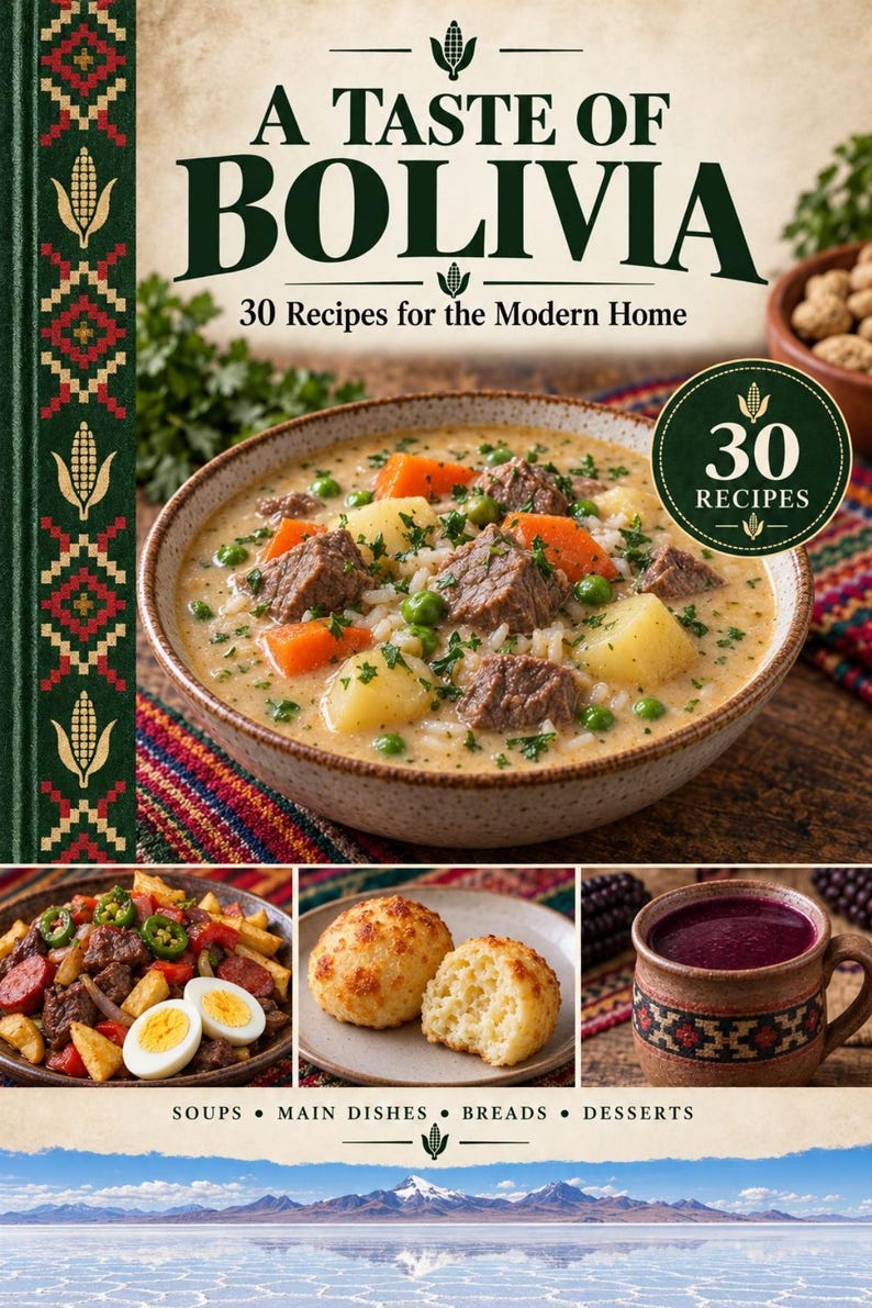 Actual cover of the A Taste of Bolivia PDF cookbook.