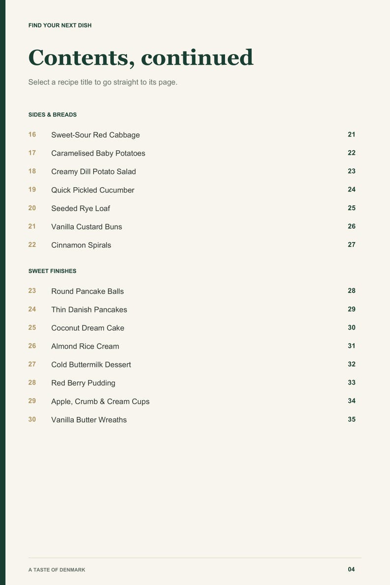Actual PDF page 4 from A Taste of Denmark: Contents, page 2.