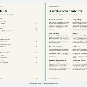 Actual contents and kitchen-notes pages from A Taste of United States.