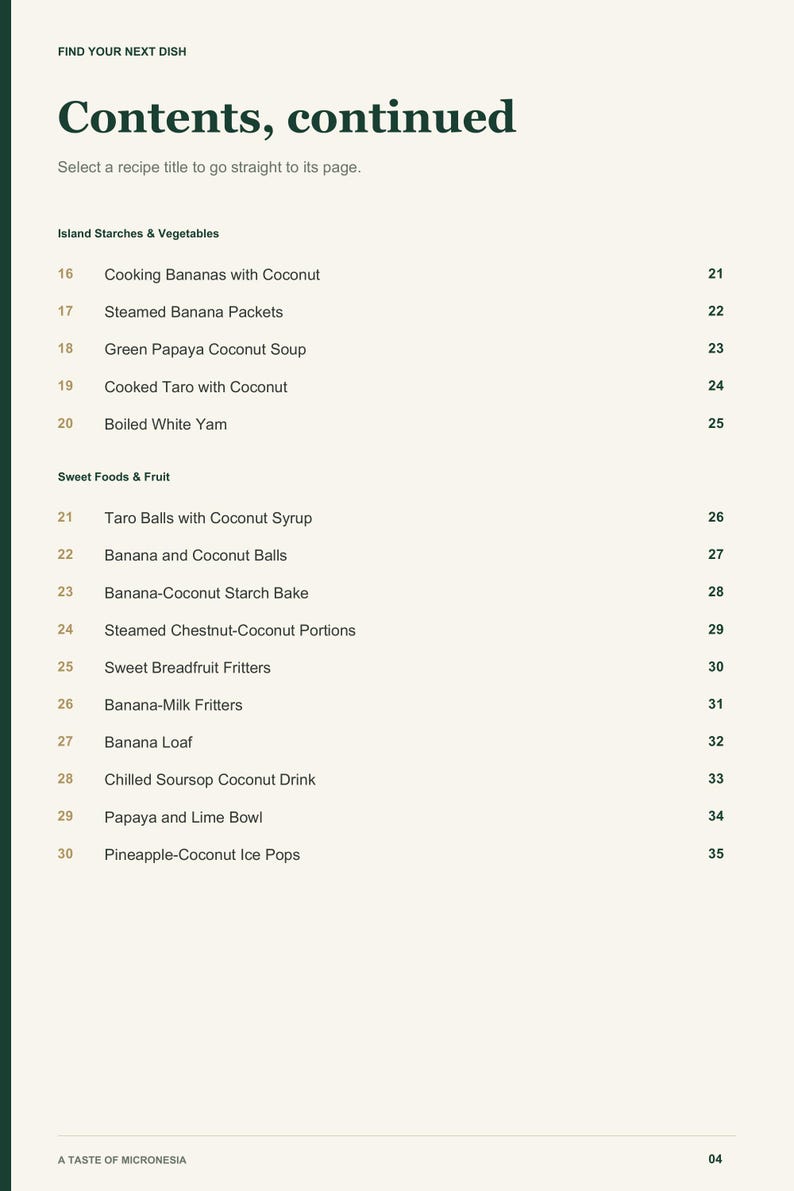 Actual PDF page 4 from A Taste of Micronesia: Contents, page 2.