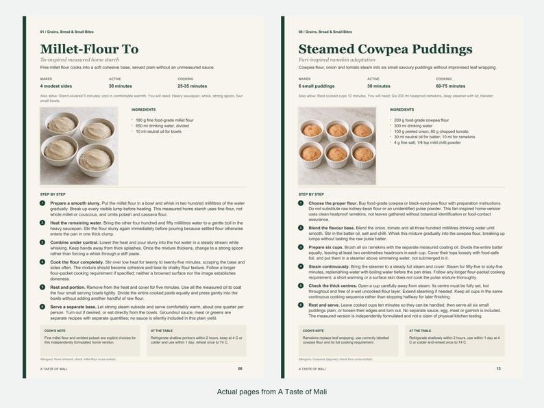 Two actual recipe pages from A Taste of Mali.