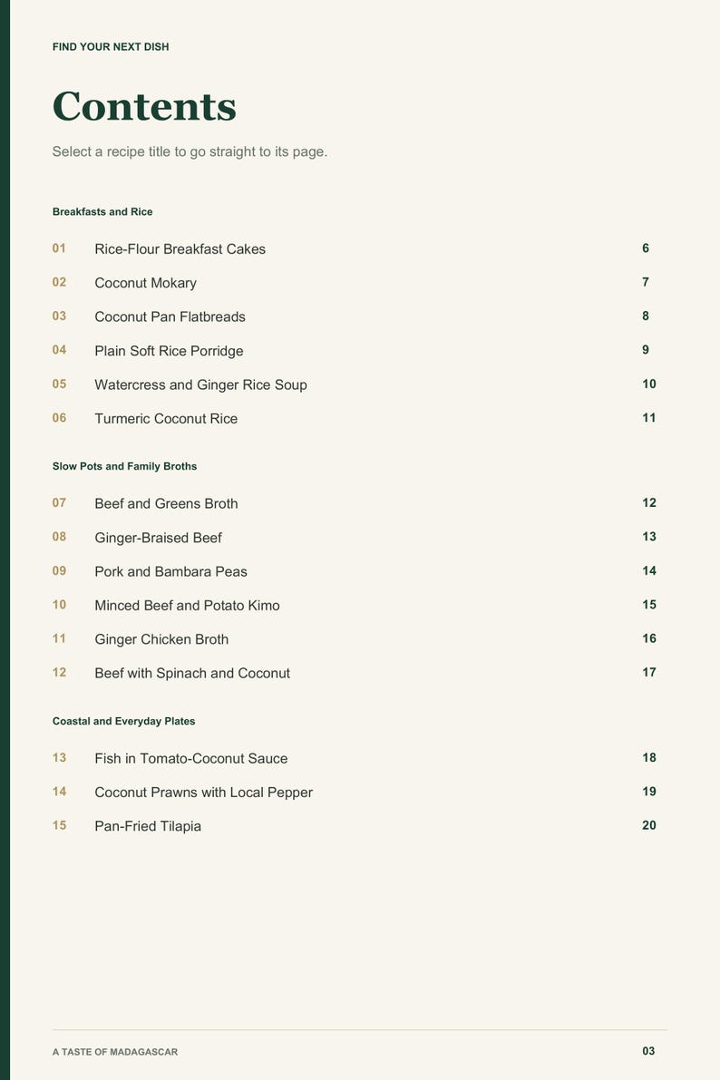 Actual PDF page 3 from A Taste of Madagascar: Contents, page 1.
