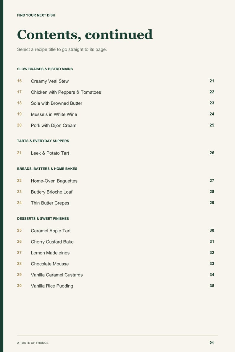 Actual PDF page 4 from A Taste of France: Contents, page 2.