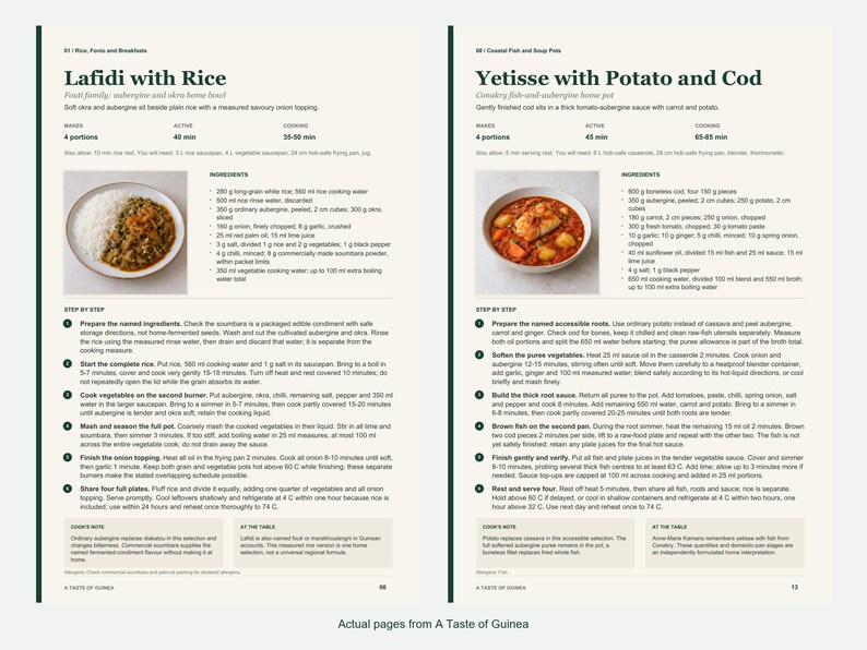 Two actual recipe pages from A Taste of Guinea.