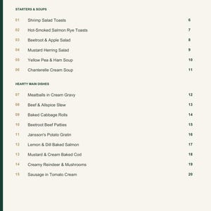 Actual PDF page 3 from A Taste of Sweden: Contents, page 1.