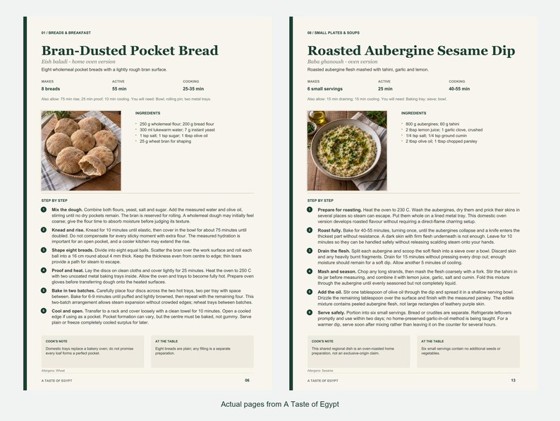 Two actual recipe pages from A Taste of Egypt.