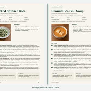 Two actual recipe pages from A Taste of Liberia.