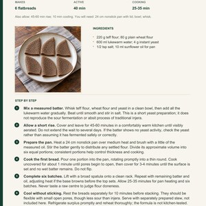 Actual PDF page 6 from A Taste of Ethiopia: Quick Teff Flatbreads recipe page.