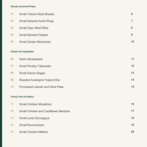 Actual PDF page 3 from A Taste of Palestine: Contents, page 1.