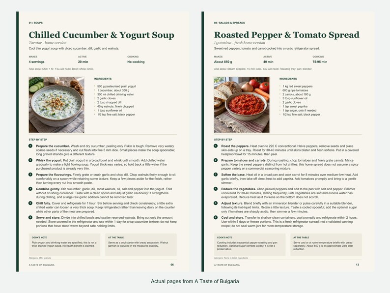 Two actual recipe pages from A Taste of Bulgaria.