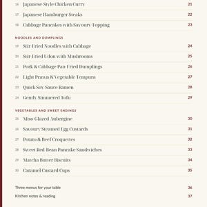 Actual PDF page 4 from A Taste of Japan: Contents, page 2.