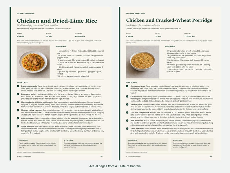 Two actual recipe pages from A Taste of Bahrain.