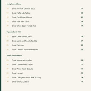 Actual PDF page 4 from A Taste of Palestine: Contents, page 2.