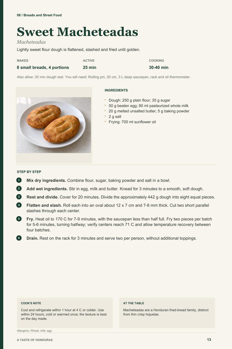 Actual PDF page 13 from A Taste of Honduras: Sweet Macheteadas recipe page.