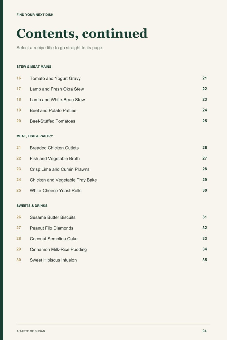 Actual PDF page 4 from A Taste of Sudan: Contents, page 2.