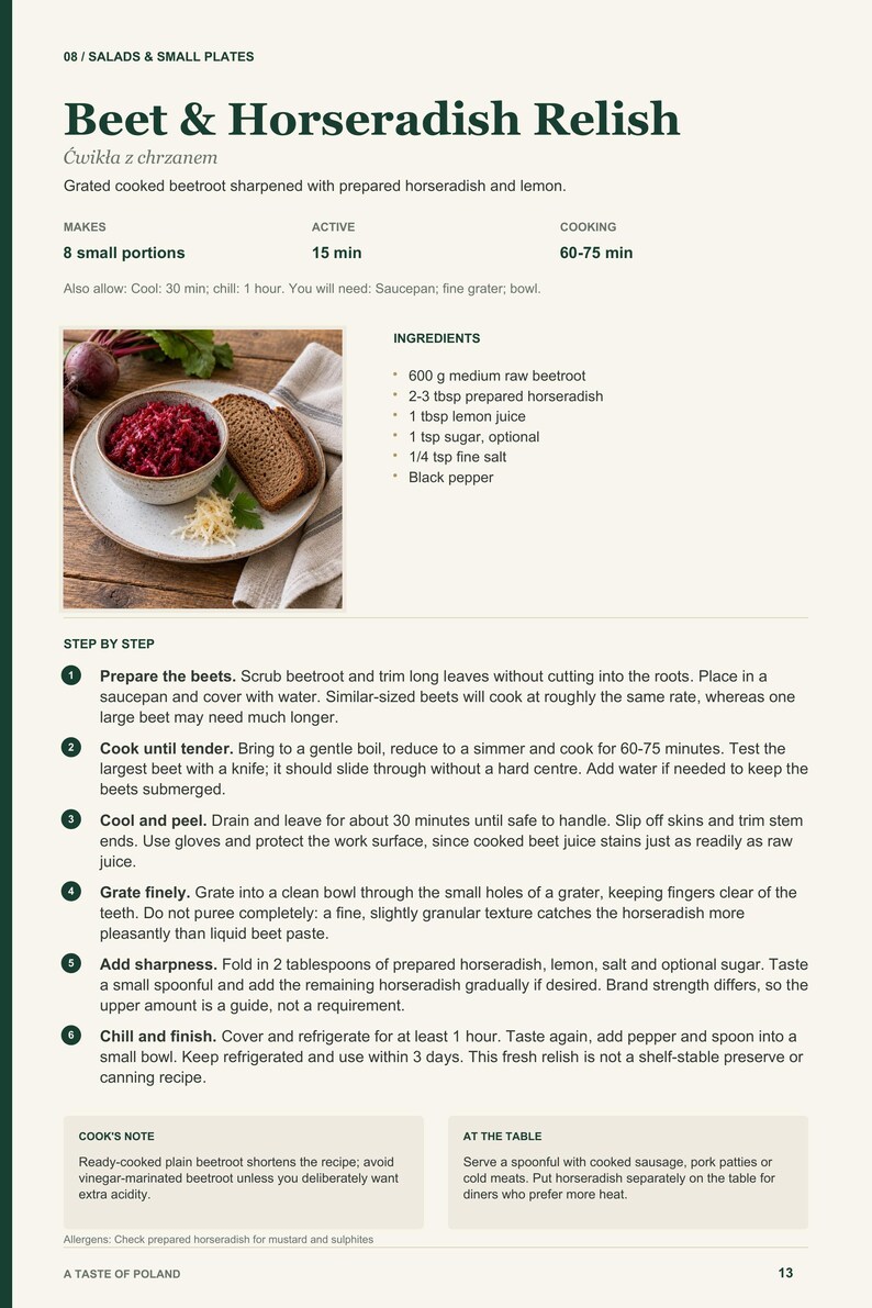 Actual PDF page 13 from A Taste of Poland: Beet & Horseradish Relish recipe page.