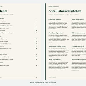 Actual contents and kitchen-notes pages from A Taste of Andorra.