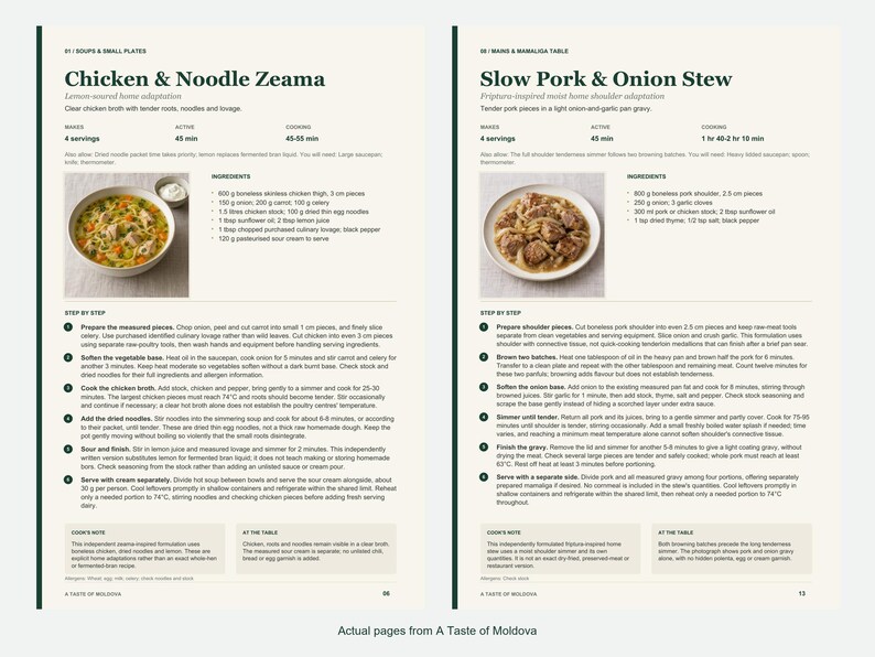 Two actual recipe pages from A Taste of Moldova.