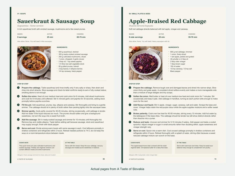 Two actual recipe pages from A Taste of Slovakia.