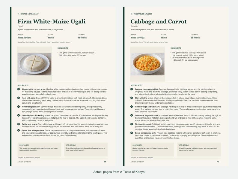 Two actual recipe pages from A Taste of Kenya.
