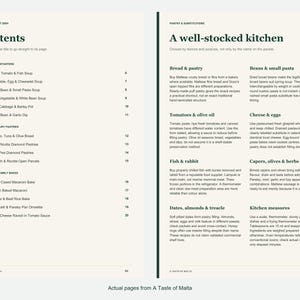 Actual contents and kitchen-notes pages from A Taste of Malta.