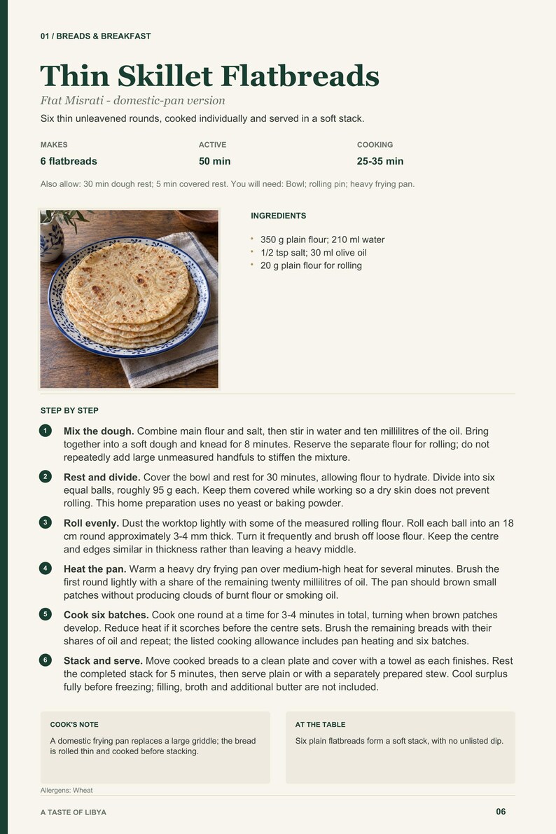 Actual PDF page 6 from A Taste of Libya: Thin Skillet Flatbreads recipe page.