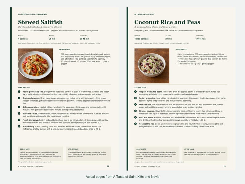 Two actual recipe pages from A Taste of Saint Kitts and Nevis.