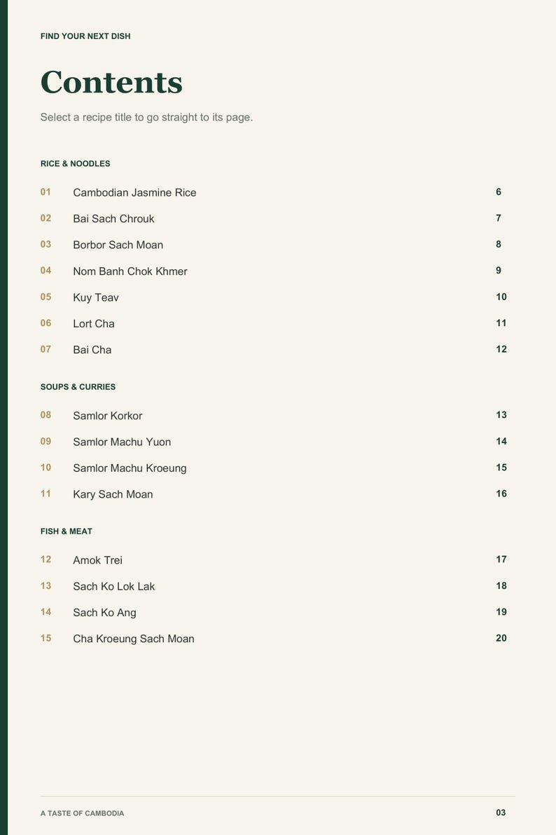 Actual PDF page 3 from A Taste of Cambodia: Contents, page 1.