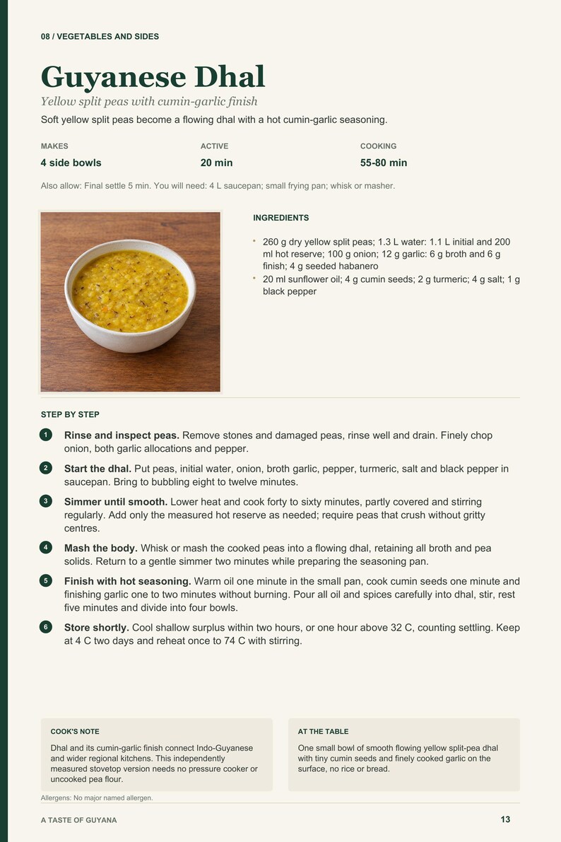 Actual PDF page 13 from A Taste of Guyana: Guyanese Dhal recipe page.