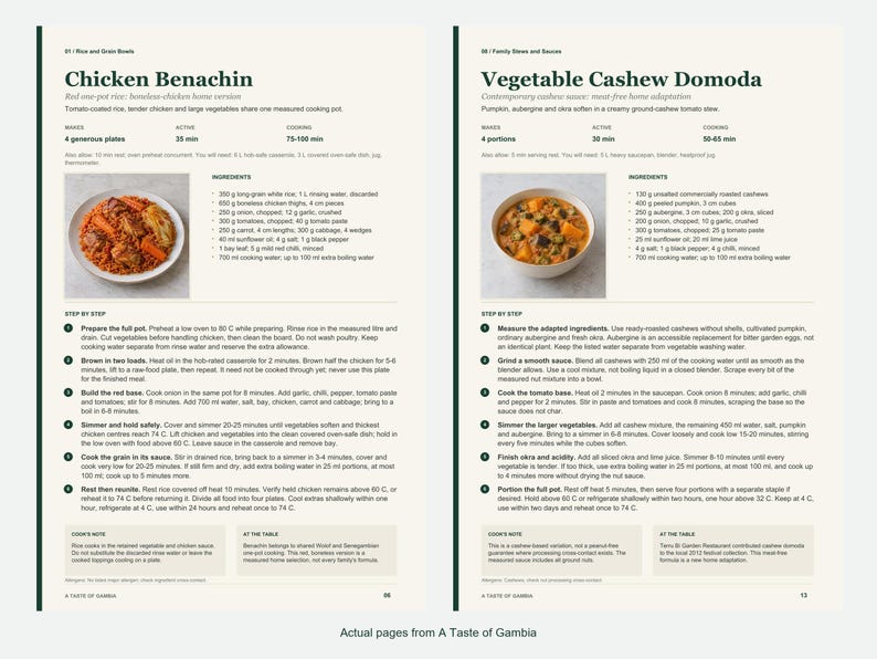 Two actual recipe pages from A Taste of Gambia.