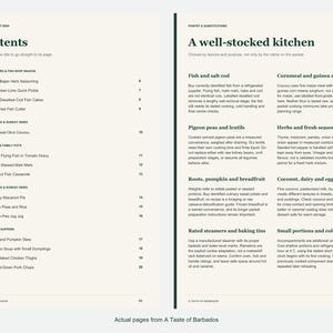 Actual contents and kitchen-notes pages from A Taste of Barbados.